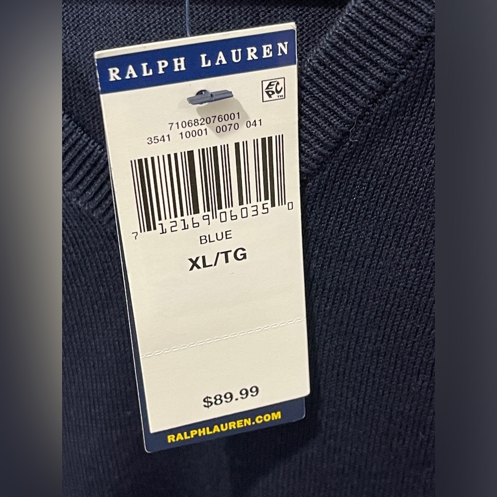 Polo Ralph Lauren Men’s Navy Blue Pima Cotton V Neck Long Sleeve Sweater Size XL - Picture 6 of 7